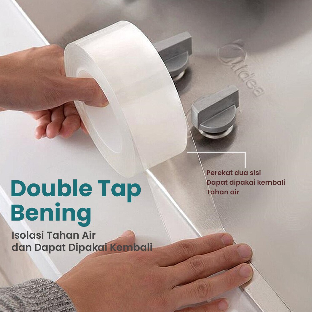 Double Tape Bening Tahan Air 30Mm X 1M Acrylic Washable Reuse Ivy Grip Isolasi 3Cm X 1M