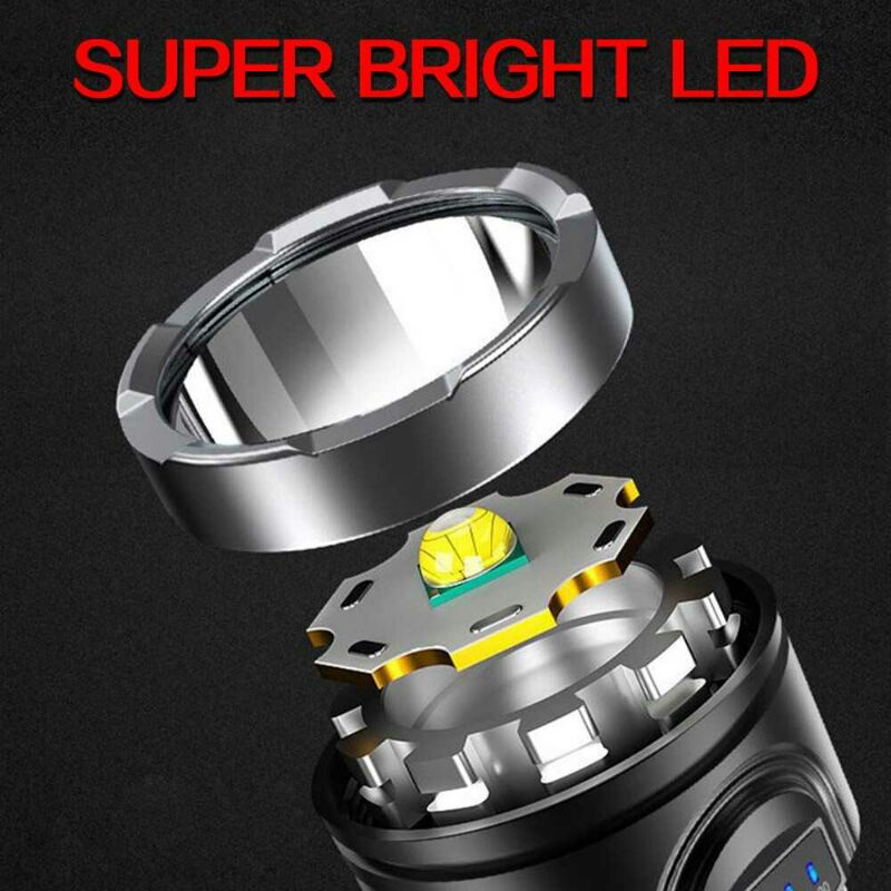 Senter LED Torch Waterproof USB Rechargeable Cree XPE Cob 7800 Lumens bl-822 Black