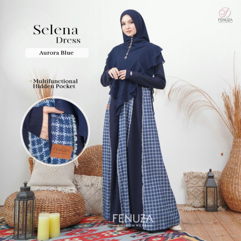Gamis Selena dress size XS ori Fenuza busana muslim busui knit lacostepeach 24s mix prewash denim