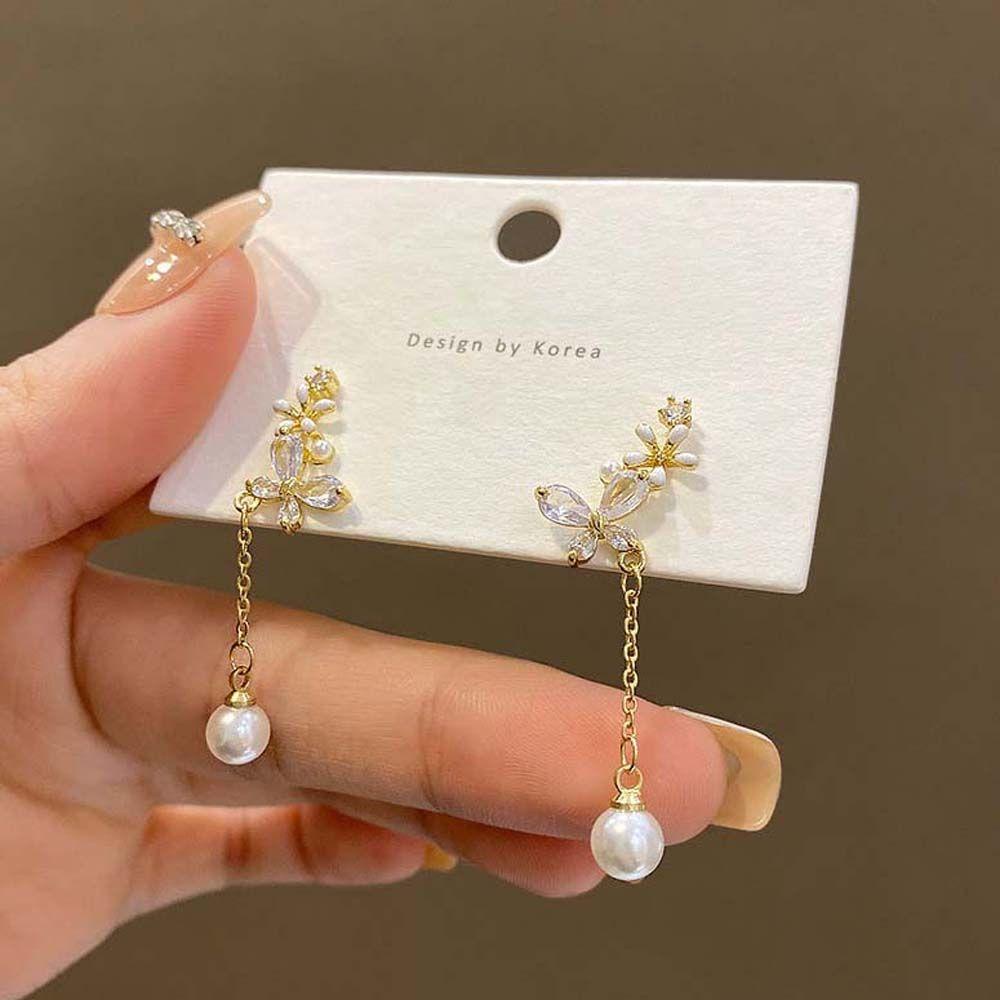 Needway Menjuntai Anting Elegan Fashion Perhiasan Aksesoris Kupu-Kupu Drop Earrings Bunga Ear Hook