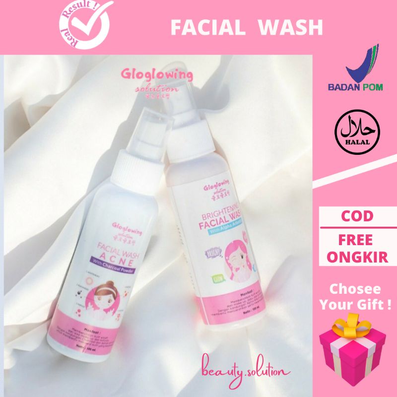 GLOGLOWING - FACIAL WASH Gloglowing Solution Brightening & Acne Skincare Foam Pencuci Muka