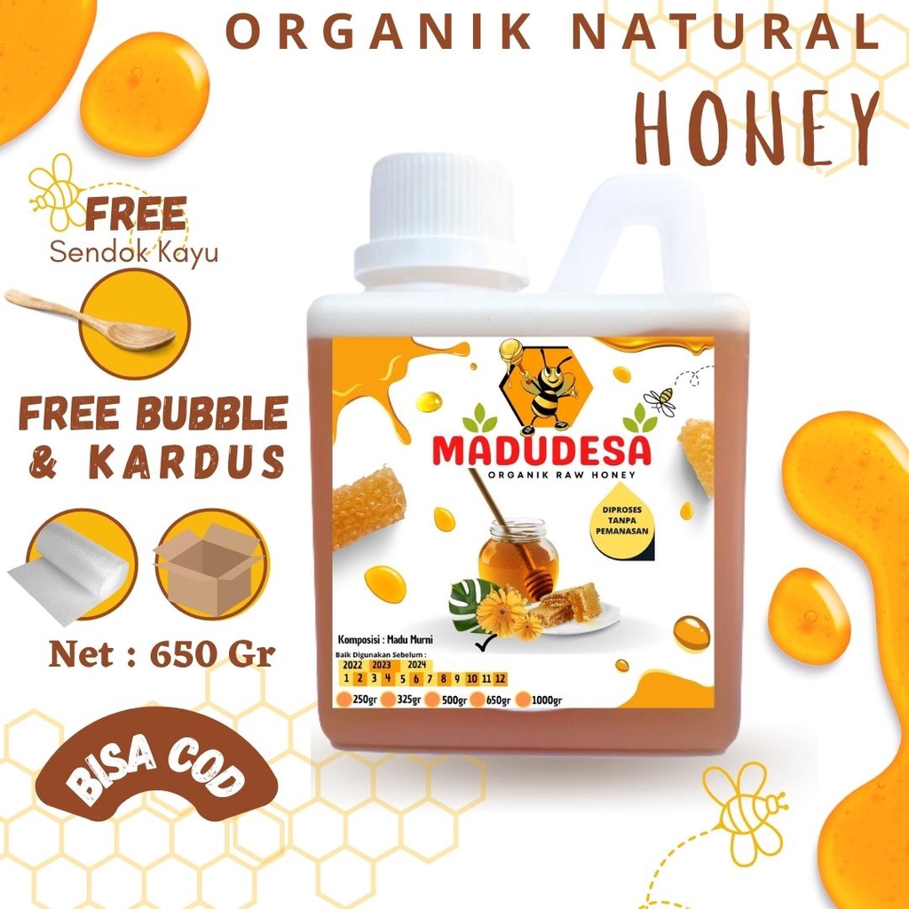 

Madu Organik Murni Asli Madudesa Natural Raw Honey Penurun Demam 650 Gram