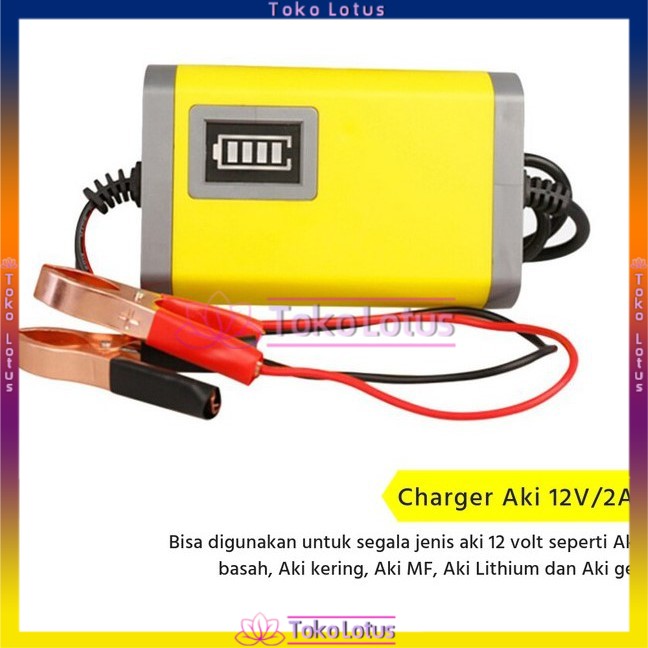 Cas Aki Portable 12V 2A Casan Accu Motor Mobil Sparepart Motor Listrik Colokan Indikator Carger