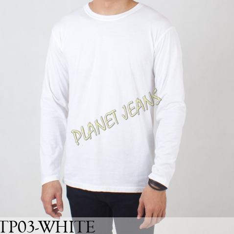 Baju Kaos Polos Pria / Polosan Cowok Tangan Lengan Panjang Warna Putih