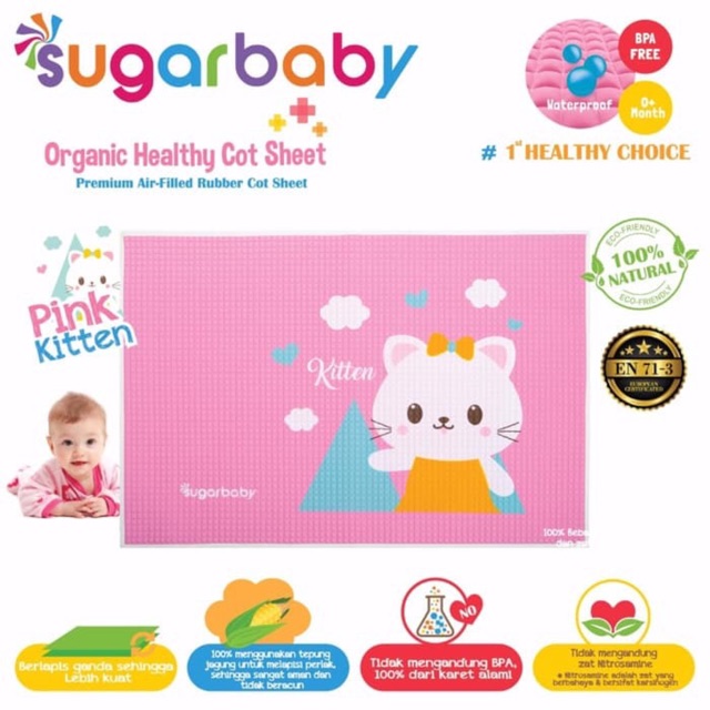 Sugar Baby Organic Healthy Cot Sheet / PERLAK KARET Size 90 x 60cm / Alas Ompol Karet