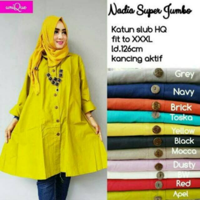 Atasan/Top/Blouse Muslim/Tunik Katun Polos Jumbo/Bigsize Simple Kancing Busui Bagus Kualitas Butik