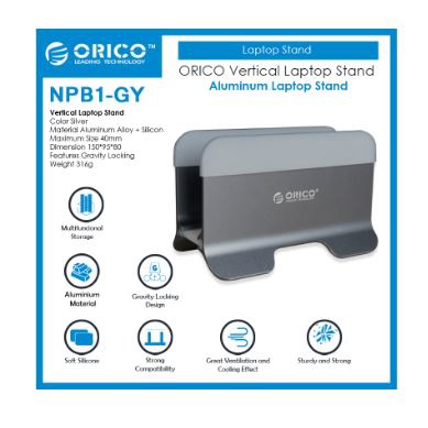 Laptop macbook Stand holder Vertical orico Silicone Aluminium gravity locking NPB1 NPB-1