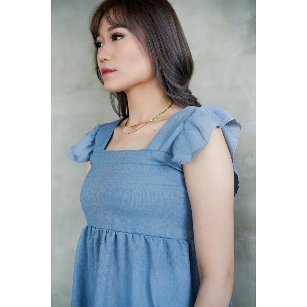 Square Ruffle Crinkle Atasan Wanita Blouse