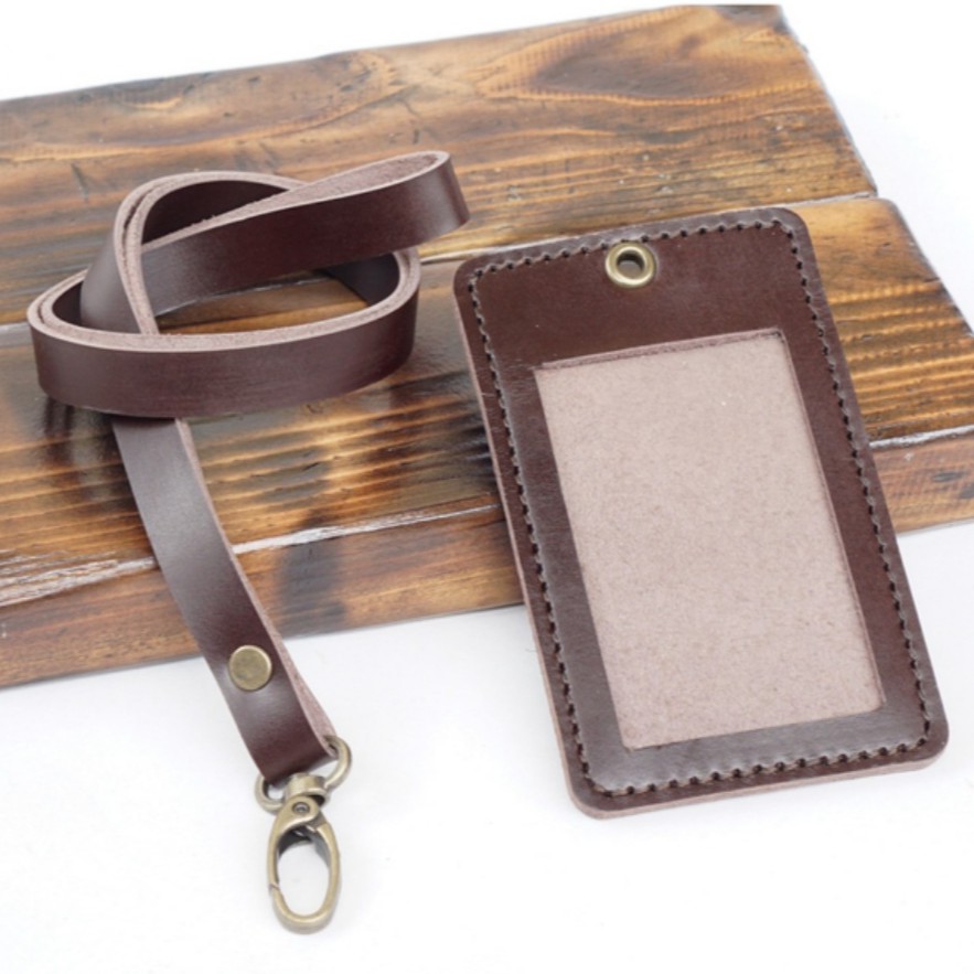 

gantungan id card holder name tag kulit sapi asli bisa request custom nama dan logo