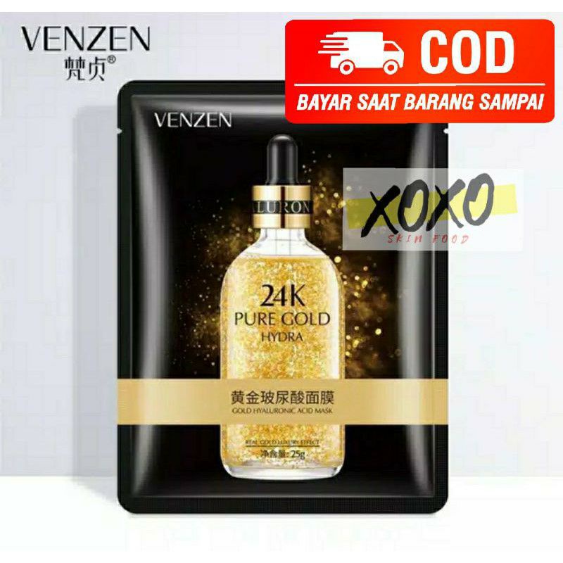Venzen 24K Pure Gold Hyaluronic Acid Mask Venzen Facial Sheet Mask Masker Wajah Wanita