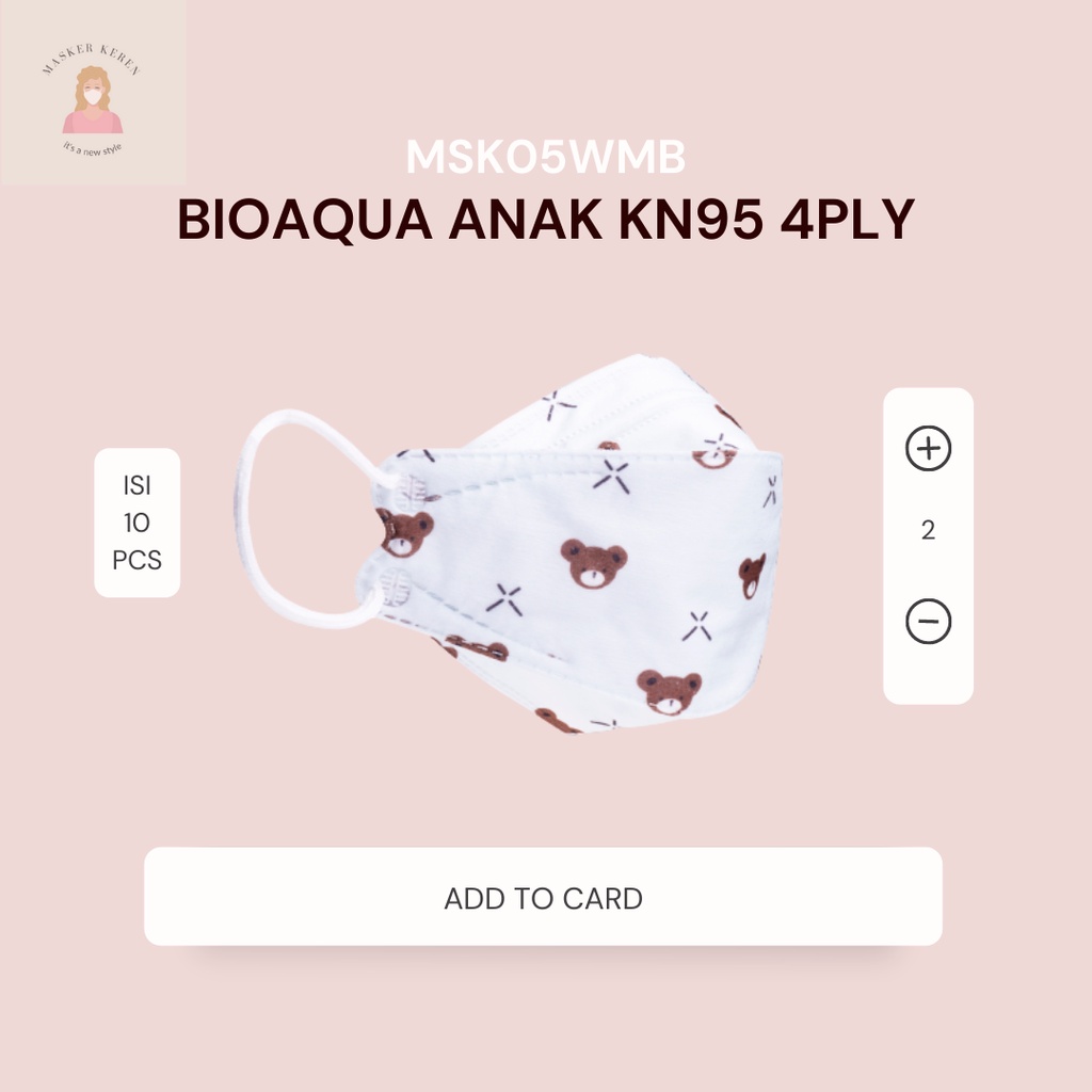 Masker BIOAQUA KN95 Anak motif Beruang Biru Earloop Original Murah