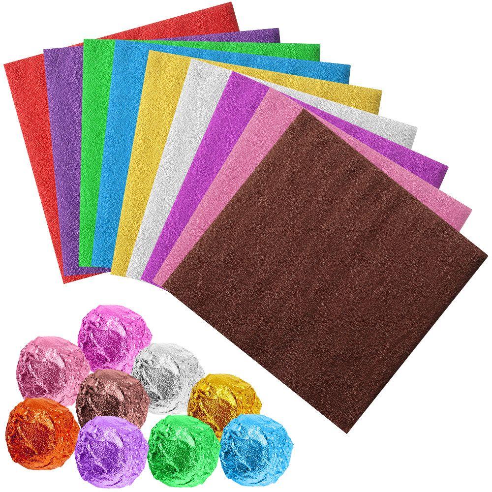 Solighter 100pcs Aluminium Foil Logam Embos Jahit Gilded Perlengkapan Pesta Pernikahan Dekorasi Timah Makanan Permen Coklat