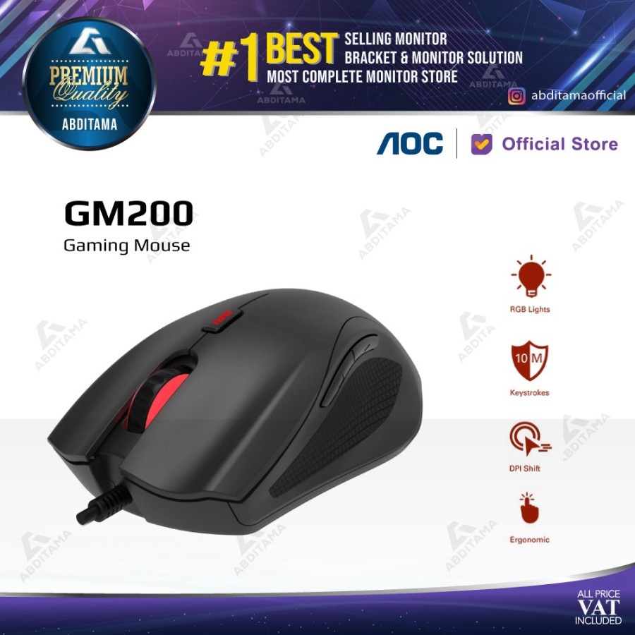 Mouse AOC GM200 GM 200 Optical Gaming RGB Lighting Keystrokes 4200 CPI