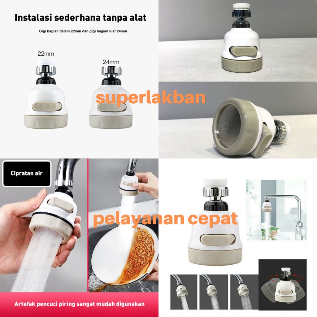 Sambungan Shower Kepala Kran Air 3 Mode Tekanan Wastafel Universal Berputar Segala Arah Stainless Steel