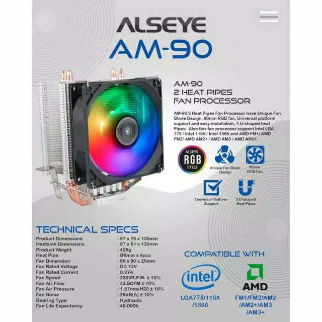 Alseye AM-90 2Heat Pipes Fan Processor RGB