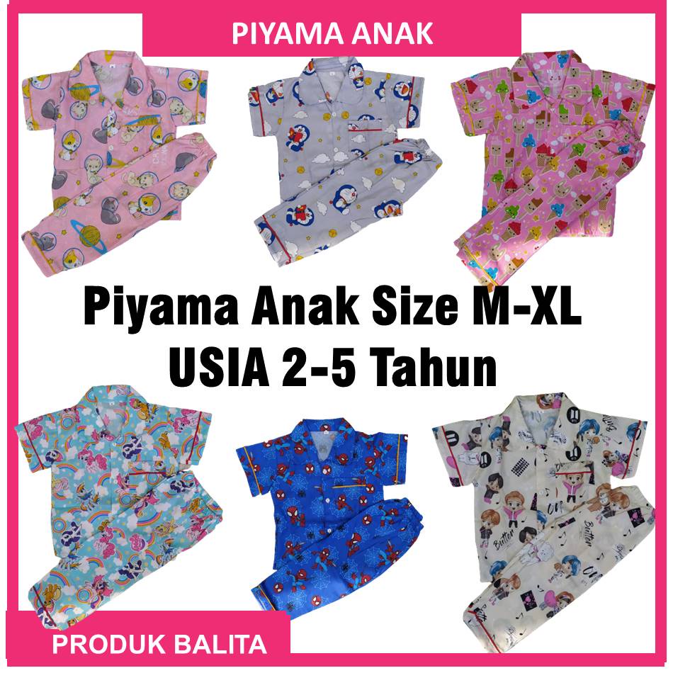 Piyama Anak Usia 1-5 Tahun Ukuran S M L XL Celana Panjang Baju Tidur Anak Perempuan Laki-laki Unisex