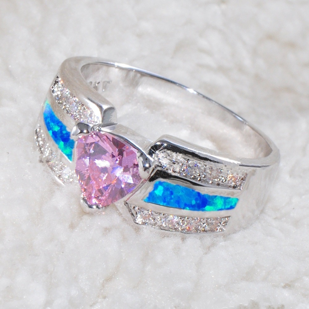 New European and American fashion pink love opal ring