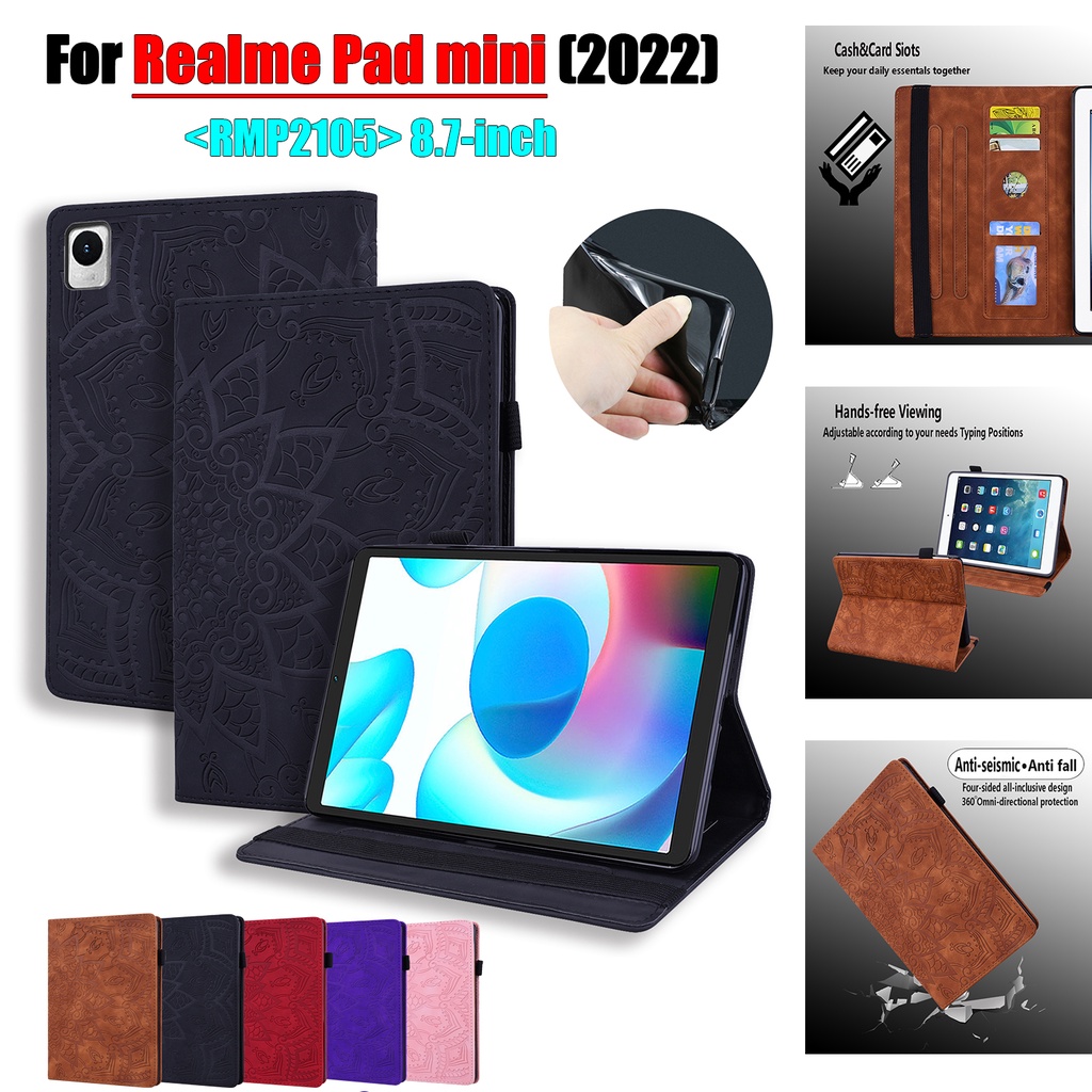 (Ready Spot) Casing Flipcase Realme pad mini (2022) 8.7 &quot;RMP2105 Bahan Kulit Motif Emboss Mandala 3D