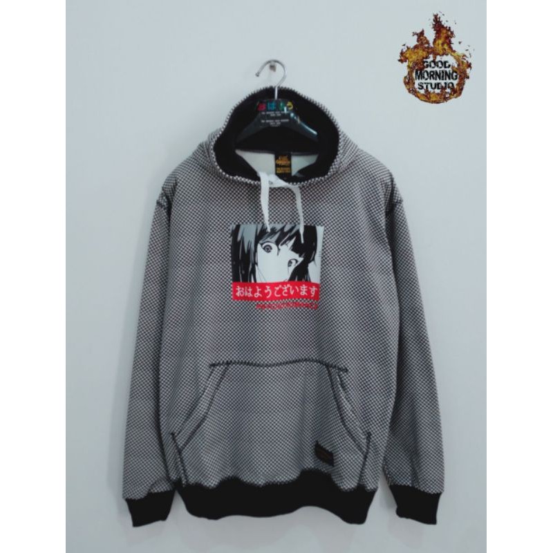 GOOD MORNING SWEATER HOODIE Sweater cewek cowok Sweatshirt grey and anime motif word art GM1123