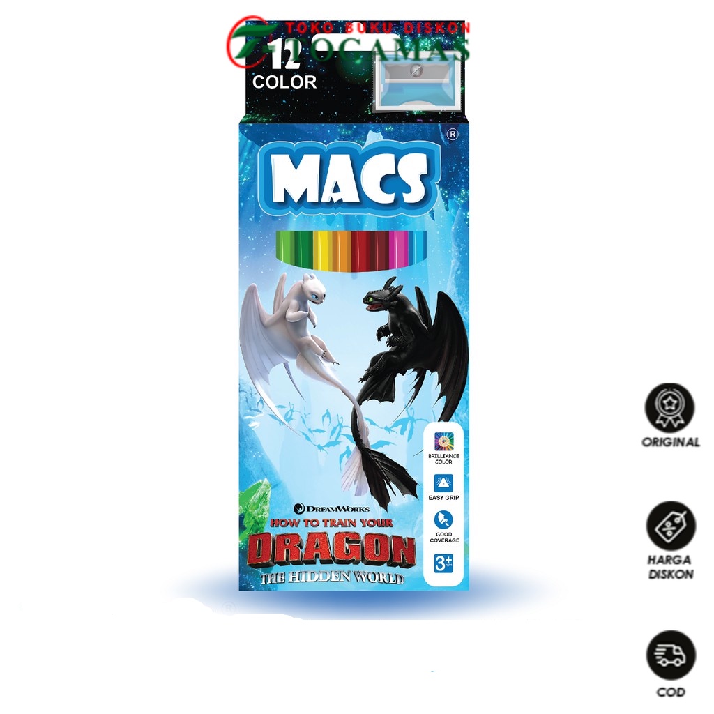 

READY !! PENSIL WARNA 12 COLOUR DRAGON PER PACK MACS + SHARPENER