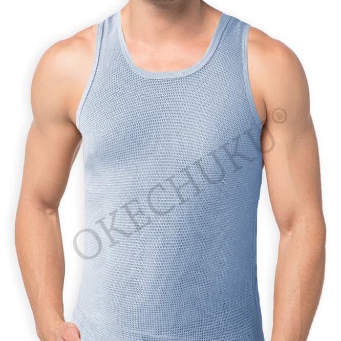 Kaos Dalam Pria / Kaos Singlet Pria Crocodile Jala / Kaos Kutang Katun - Biru Tua, M 