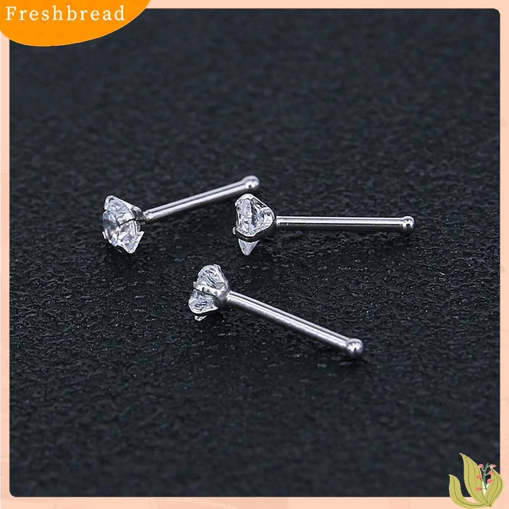 ?Fresh??3Pcs/Set Anting Tusuk Hidung Bahan Stainless Steel Medis dengan Kubik Zirkonia Warna Warni