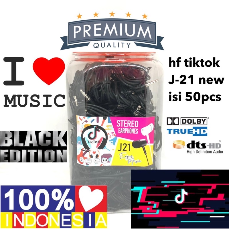 Ready Stok Handsfree Tiktok J-21 Pertoples Isi 50pcs Black Edition Premium