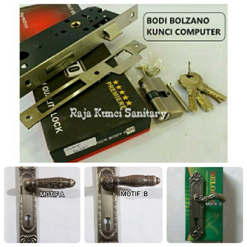 Handle Pintu Plate Antique Brass+Kunci+Cylinder/Gagang Pintu/Tarikan Pintu Besar/Antik Ukir/Vintage Series