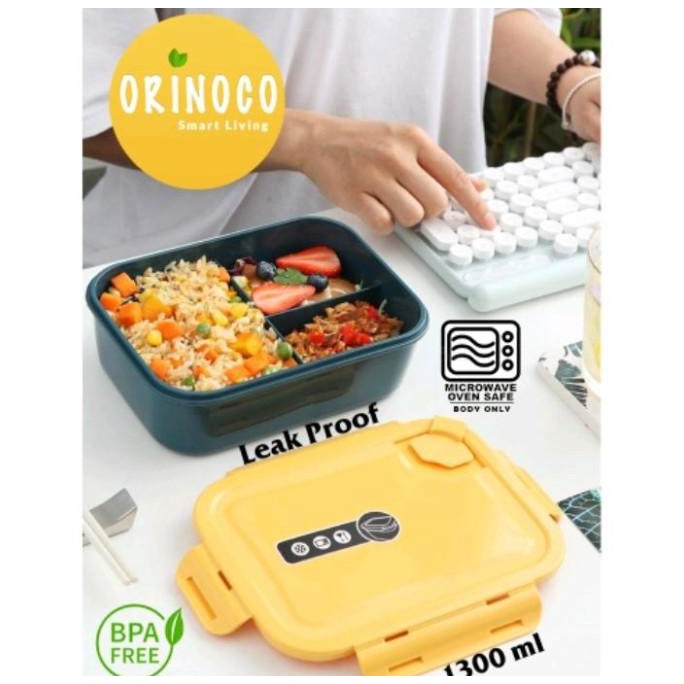 

Baru! Orinoco Lunchbox Or-999 Microwave Anti Tumpah 3 Sekat 1300 Ml