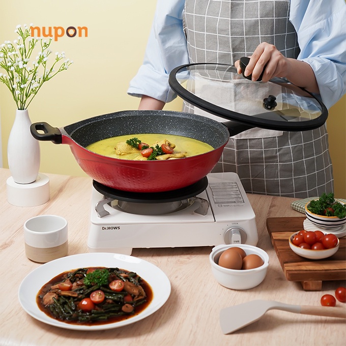 Wok Pan NUPON Granite Anti Lengket 36cm dan tutup kaca KOMPOR INDUKSI