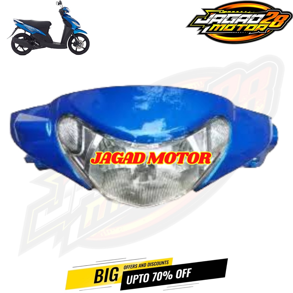 Batok Depan Dan Reflektor Lampu Depan Yamaha Mio Smile Warna Biru / Batok Kepala Depan Set Lampu Depan Yamaha Mio Smile Warna Biru / Batok Depan Mio Smile Biru Set Lampu Depan / Batok Depan Mio Smile Biru Dan Lampu Reflektor Depan