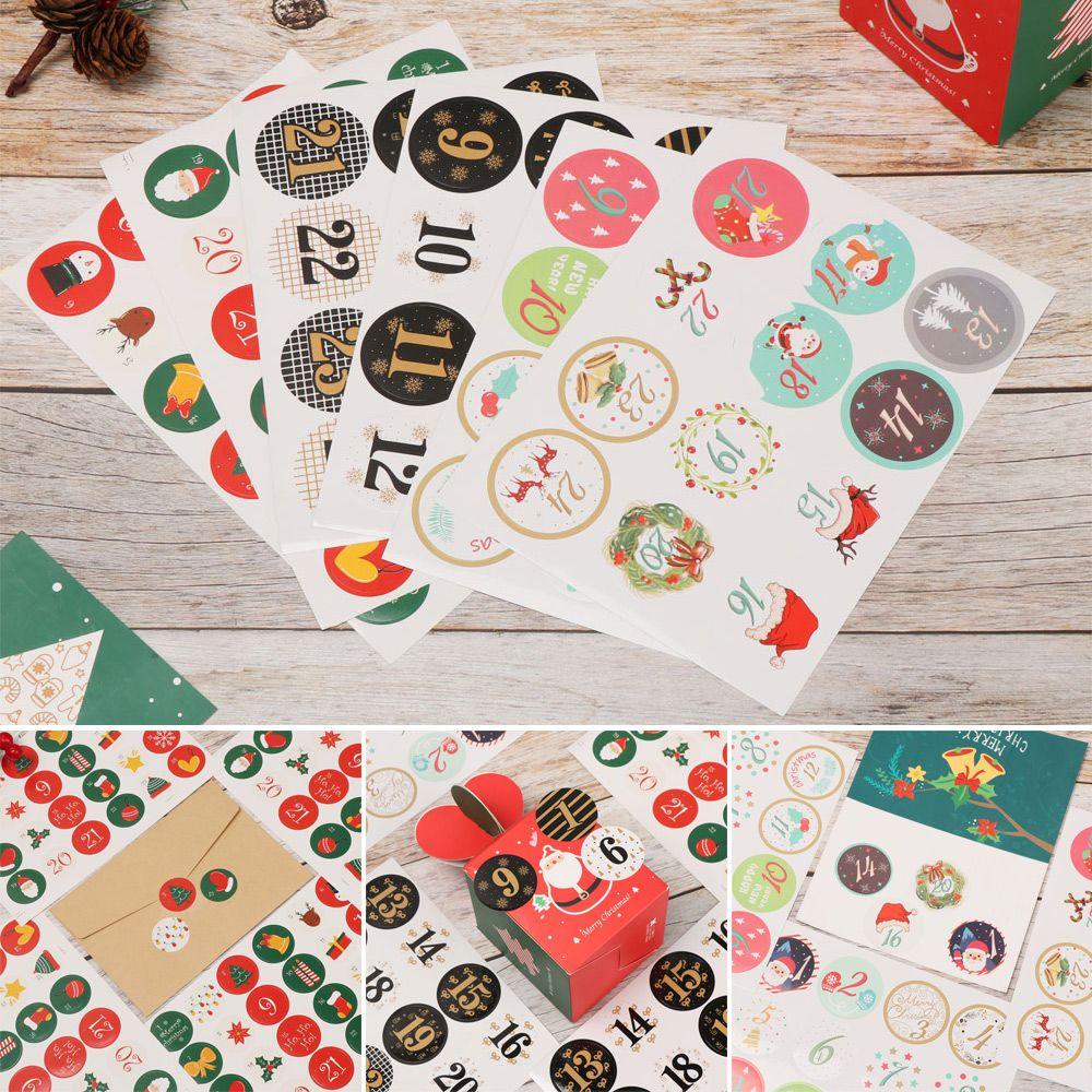 Nanas 5lembar Kertas Kado Stiker Hiasan Kue Paket Label Merry Christmas Self Adhesive Advent Nomor Kalender