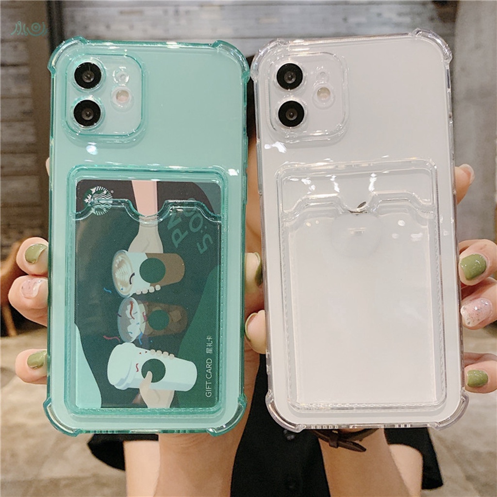 Card Holder Wallet Clear Case For iPhone 11 12 Pro Max XS X XR 7 8 Plus 12 SE 2020 Air Cushion Shockproof Transparent Cover