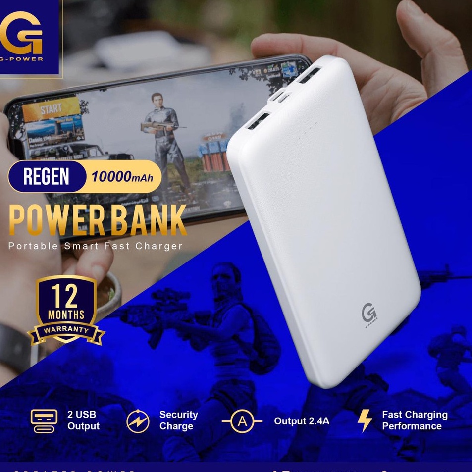 GPOWER POWERBANK REGEN 10000mAh 2USB QUICK OUTPUT SECURITY CHARGE FAST CHARGING GARANSI 1 TAHUN