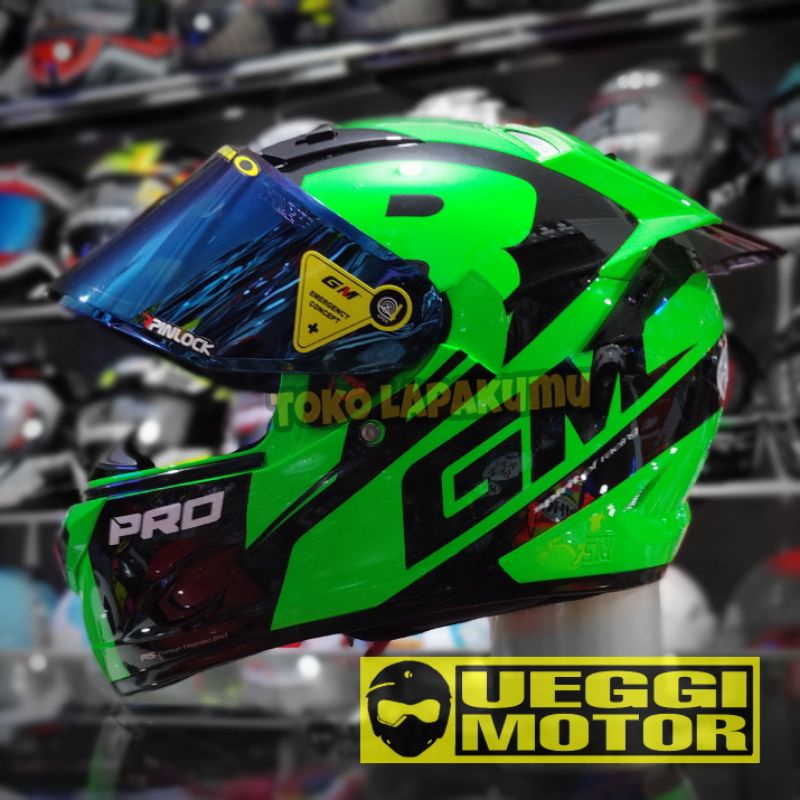 Terbaru Helm Gm Race Pro flat visor - helm fulpace Gm paket ganteng-Z650 green gnteng