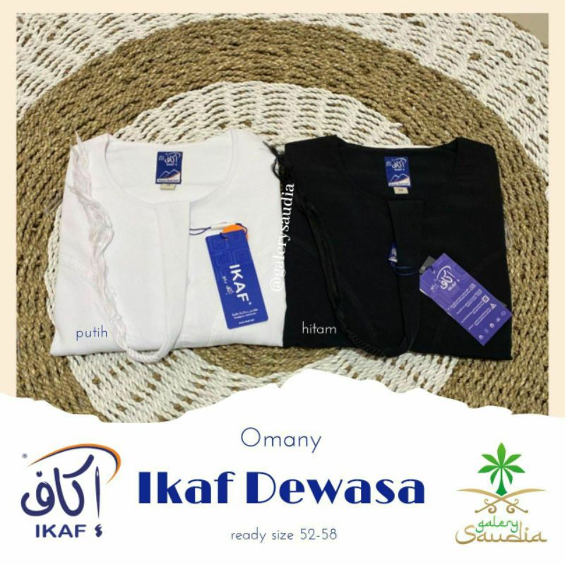 Jubah Ikaf omani dewasa hitam dan putih 52-58