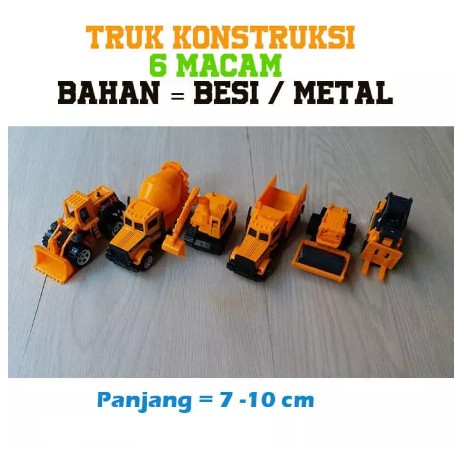 Mainan Anak Diecast Mobil Konstruksi isi 6 Pcs Truck, Excavator, Traktor, Molen, Forklift, Bulldozer