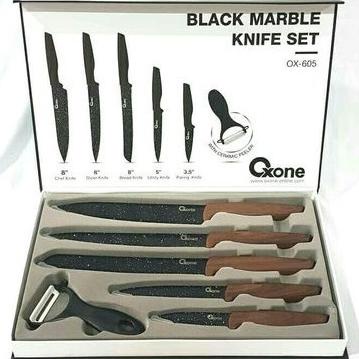 Oxone Pisau Set + Peeler 6Pcs OX605 Black Marble Knife OX-605 OX 605 masih banyak