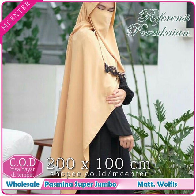 Pashmina Wolfis Super Jumbo 200 x 100 cm Pasmina Woolpeach Syari Premium Ala Malay Exclusive