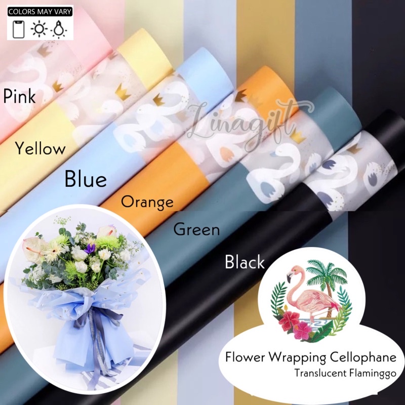 ( 5 Lembar ) FLAMINGGO TRANSLUCENT - KERTAS BUNGA FLOWER WRAPPING PAPER KOREAN CELLOPHANE - RANGKAIAN KARANGAN BUKET BUNGA FLORIST