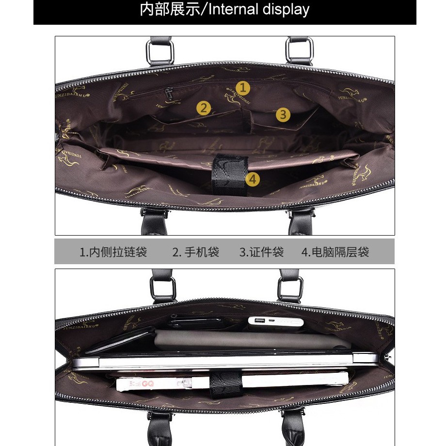 [ORIGINAL] Junzidaishu Tas Kerja Selempang Kulit Pria Briefcase Laptop 14&quot; PU Leather Import