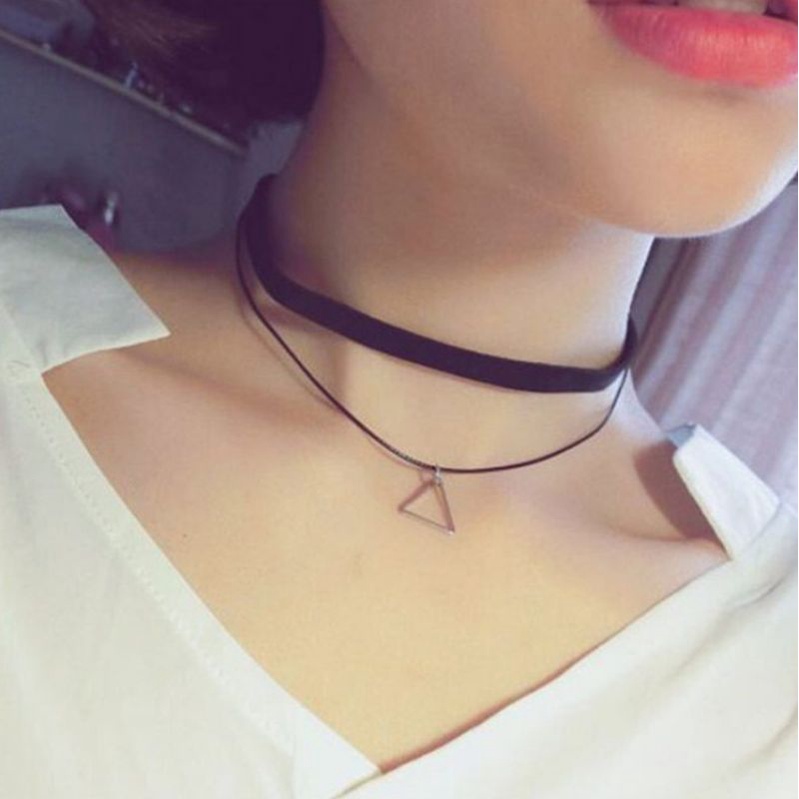 PROMO 7.7 Kalung Choker Wanita Double Rantai Liontin Segitiga Gaya Korea