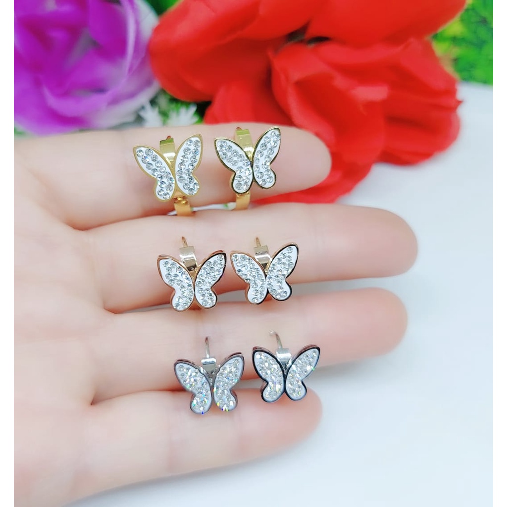 Anting titanium Kupu-kupu permata fashion jewellery