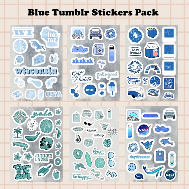 

Blue Tumblr Stickers Pack, stiker tumblr biru estetik, aesthetic journal jurnal