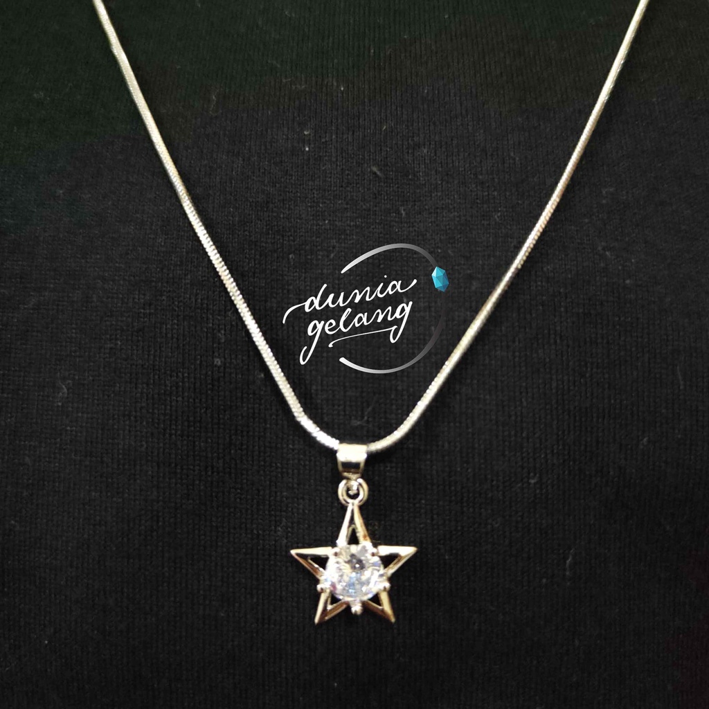 KALUNG TITANIUM BINTANG STAR PERMATA BERLIAN SILVER WANITA PRIA ANAK KADO DUNIAGELANG.ID