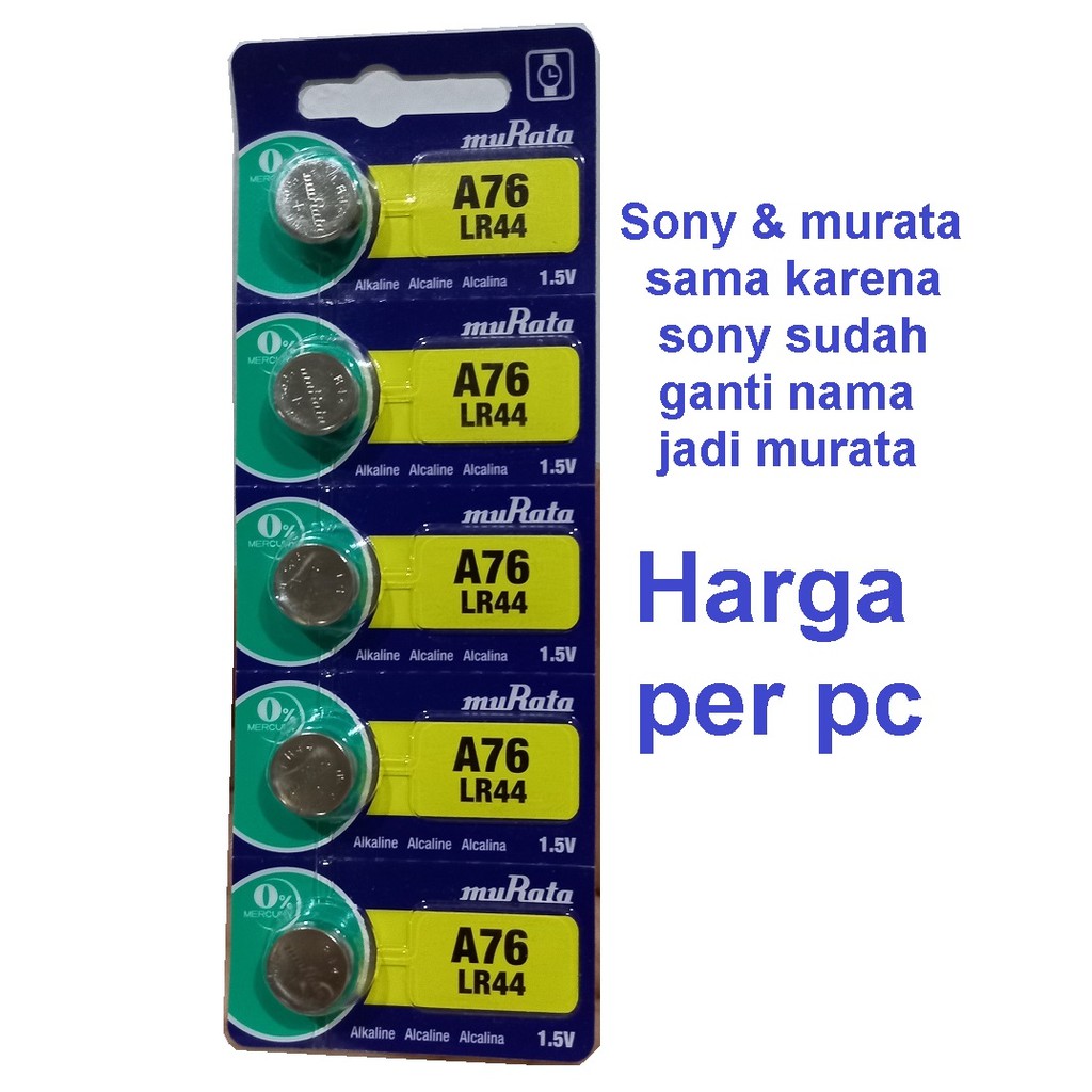 Battery Murata Alkaline A76 LR44 - Batere Baterai Kancing coin A-76 LR-44 sama dengan Sony