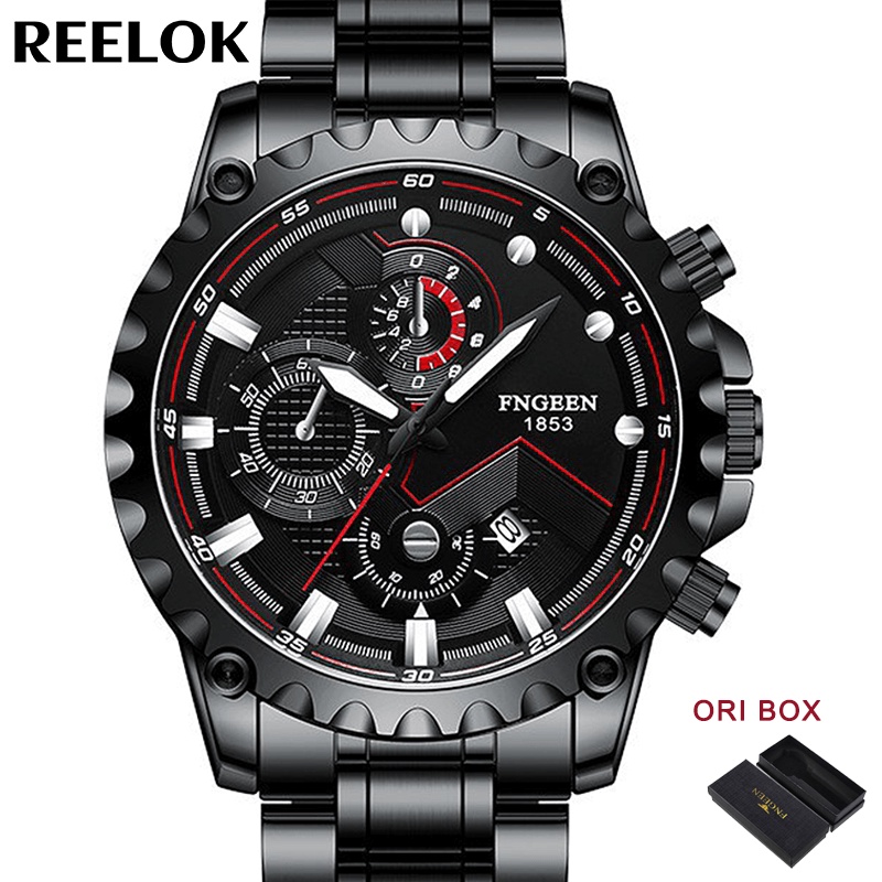 FNGEEN 5757 Jam Tangan Pria Luxury Stainless Steel Quartz Original Anti Air Watch + Kotak Gratis