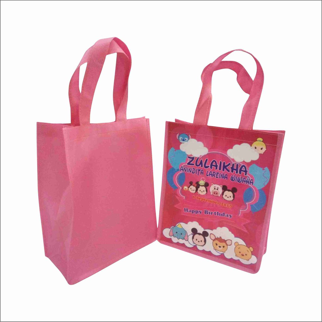 Tas Ulang Tahun Warna Pink Cantik Desain Bebas Ada Lebar Samping