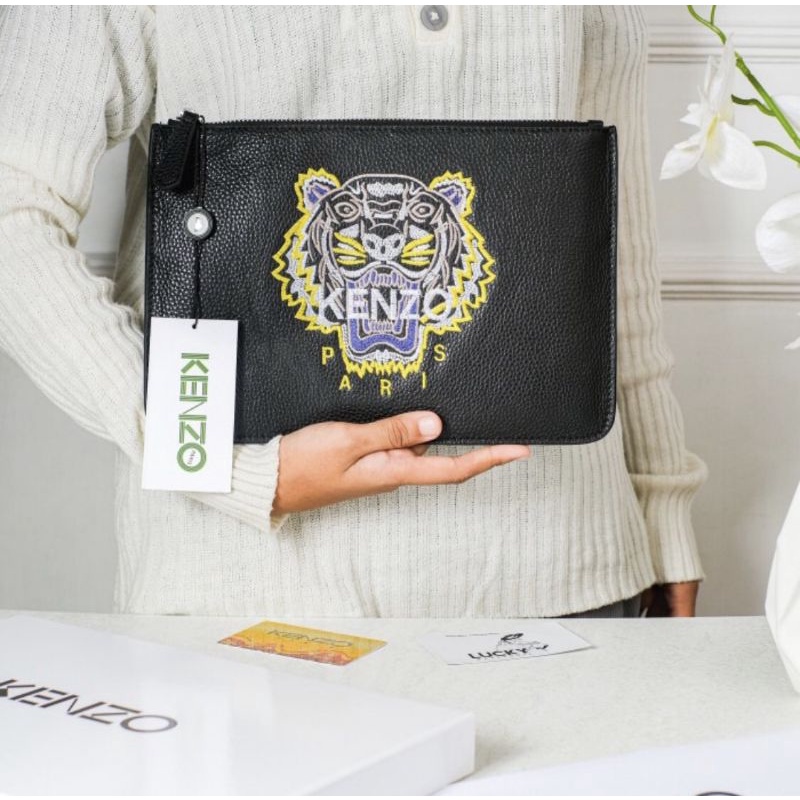 Kenzo Tiger Colorful A4 Clutch Leather - ORIGINAL 100%