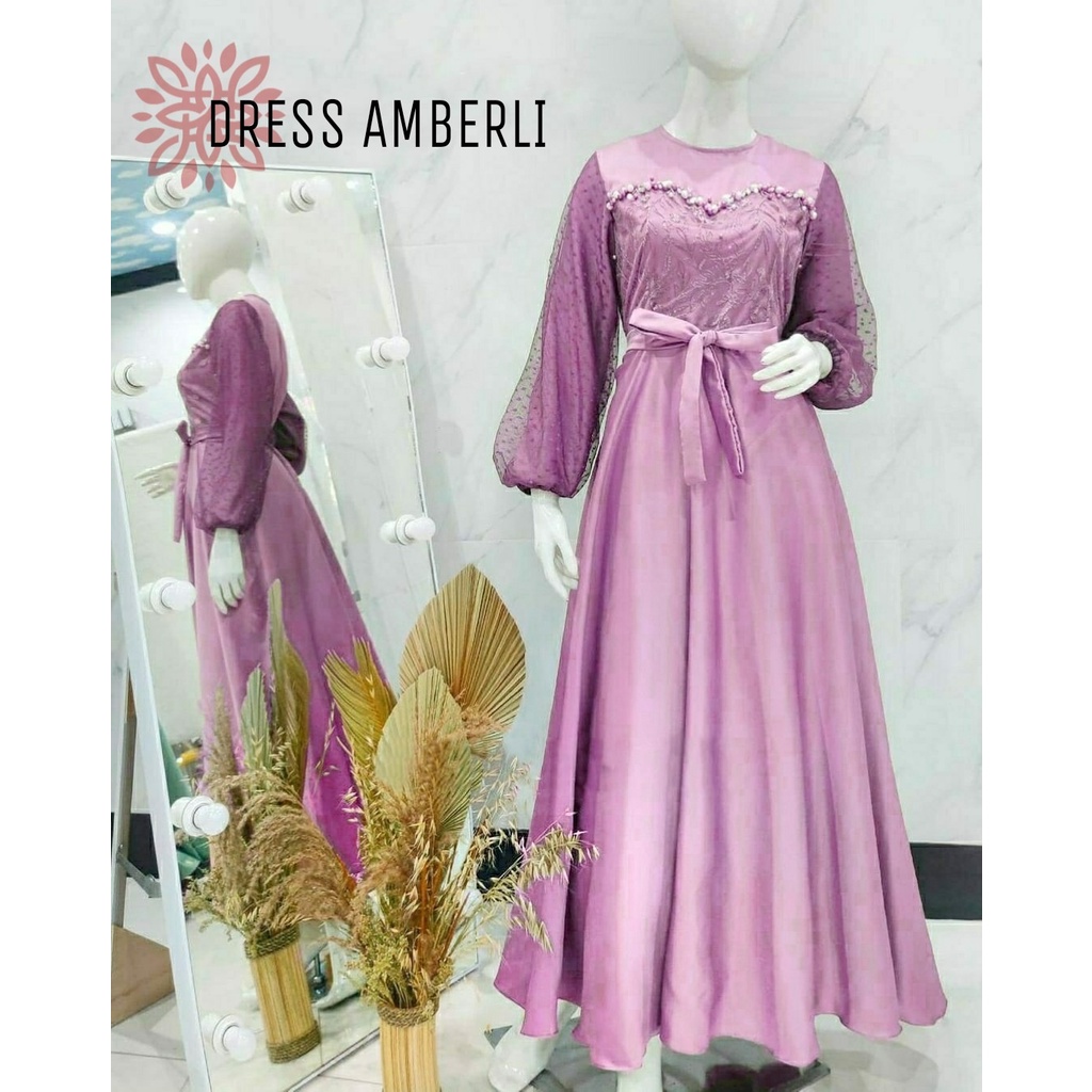AMBERLI MAXI DRESS APP MUTIARA TEMBAK eD / BUSANA PAKAIAN KONDANGAN WANITA FASHION MUSLIM / GAMIS AMBERLY